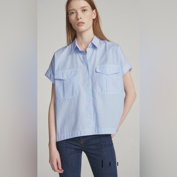 Rag N Bone NY Short Sleeve Striped Pearson Button Down Boxy Cotton Camp Shirt - Picture 4 of 9